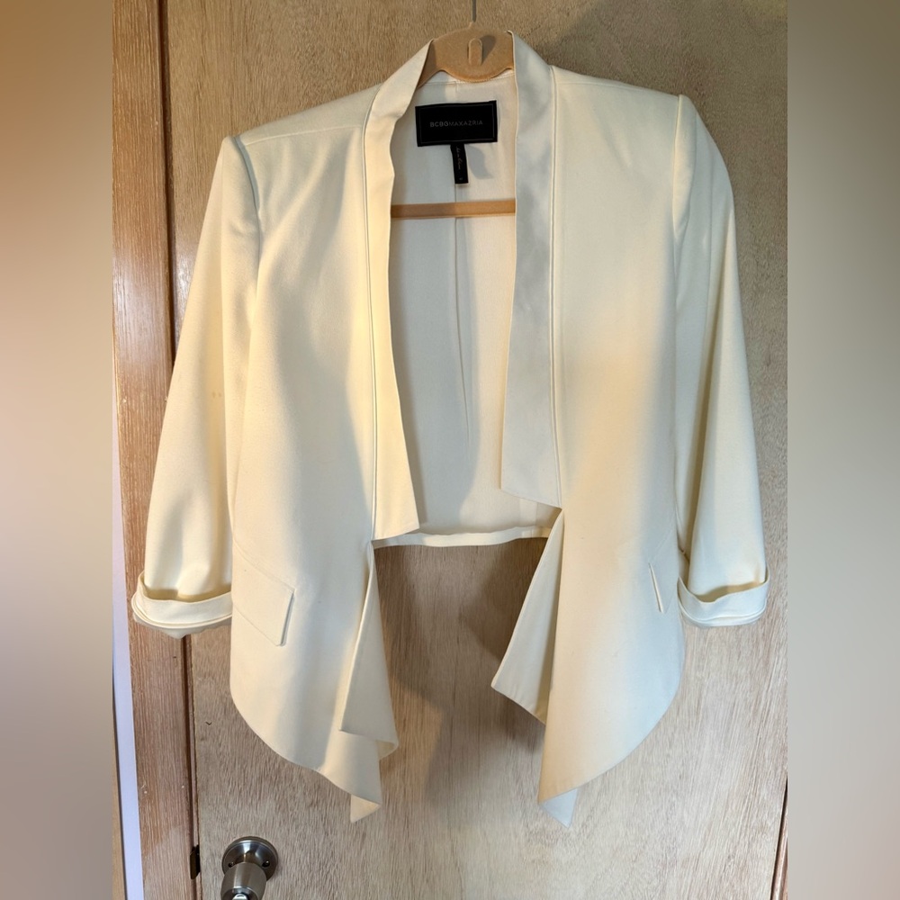 BCBGMaxAzria Cream Draped Open-Front Blazer